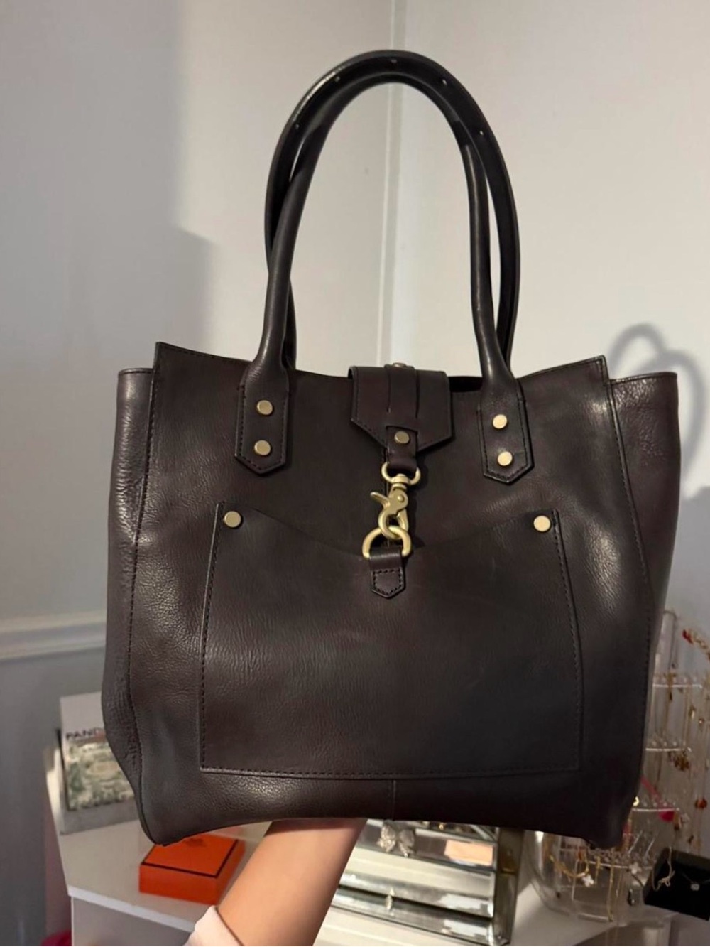 Abercrombie & Fitch Vintage Y2K Black Leather Tote Bag Purse
